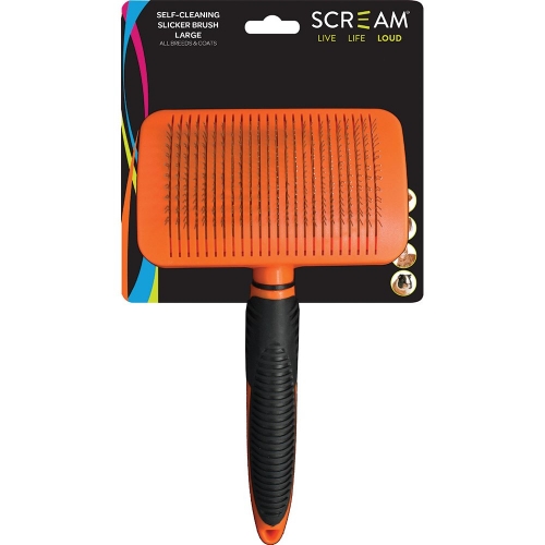 Scream SELF-CLEANING SLICKER BRUSH Loud Orange - Large 20x10cm
